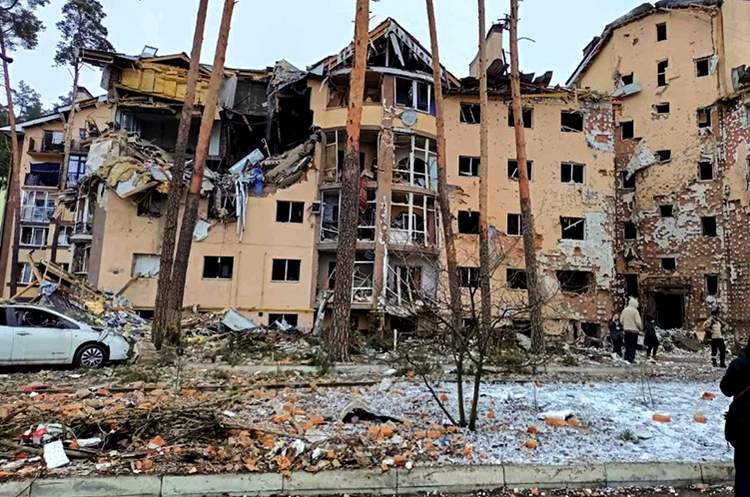 Destroyed residential building in Irpen