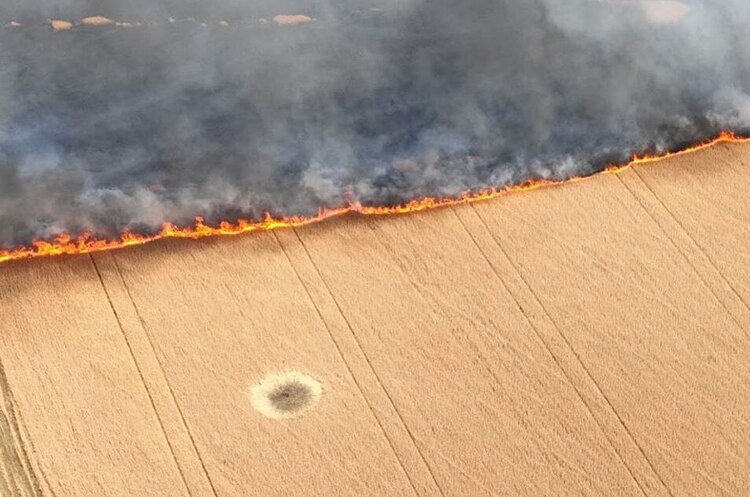 Russian troops burning Ukrainian wheat fields for the sake of…